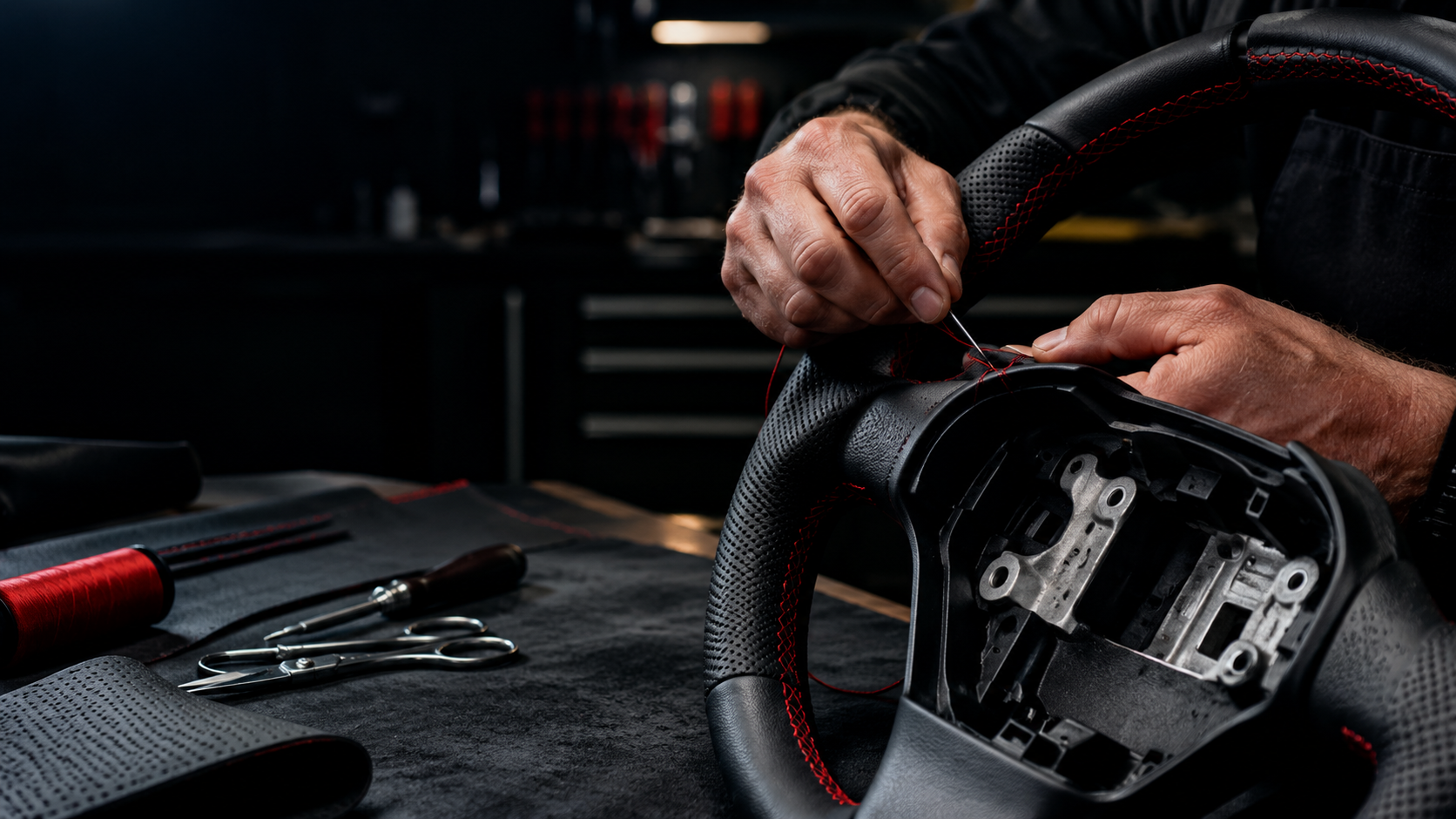 Craftsman stitching steering wheel