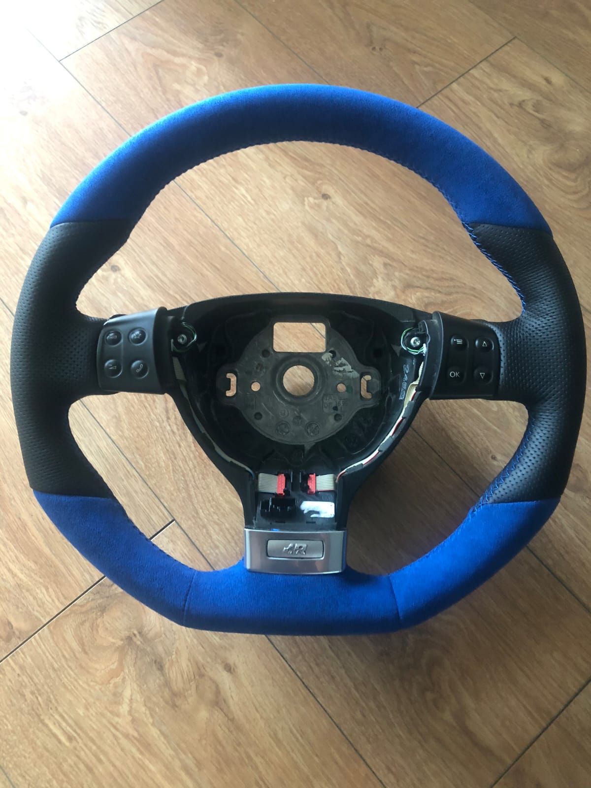 Volkswagen Golf R blue Alcantara and leather steering wheel retrim